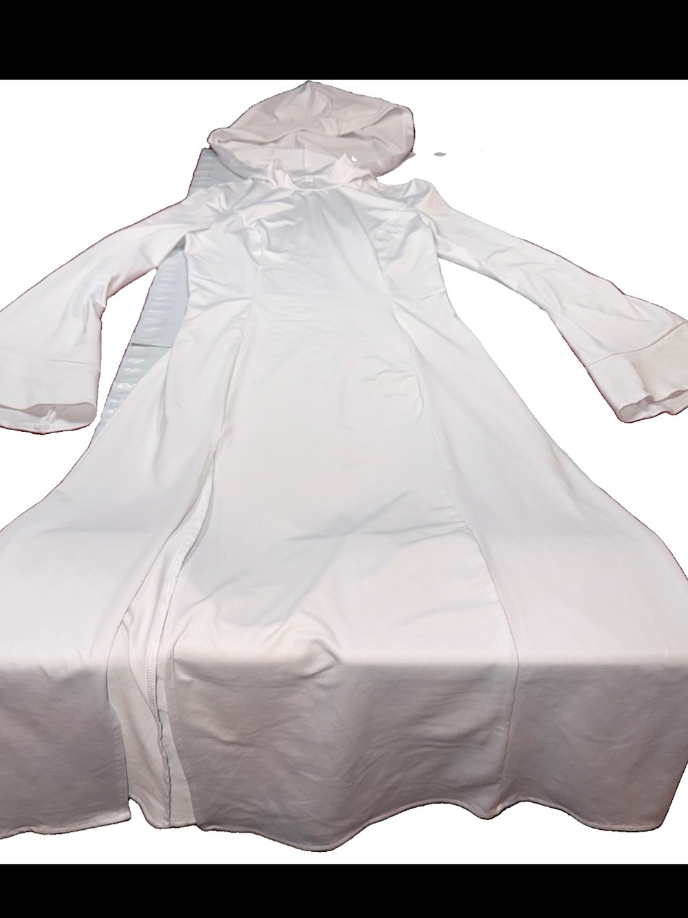 WHITE Princess Angel Star Wars Hooded Long Sleeved Maxi Dress Leg Slit Bodycon M